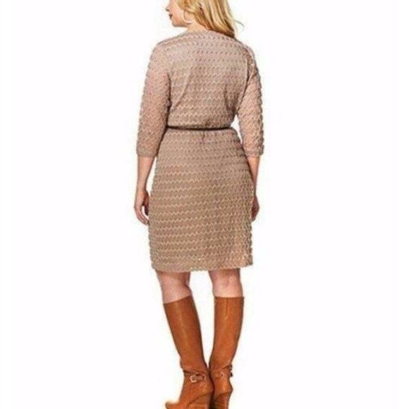 Sharagano Plus Size 24W Cafe Textured Zig Zag Belted Dress EUC $118 2458 Crochet - Picture 13 of 14